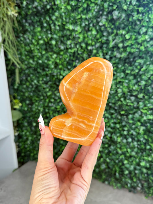 L Orange Calcite Polished Freeform Crystal Carvings from India A 800g