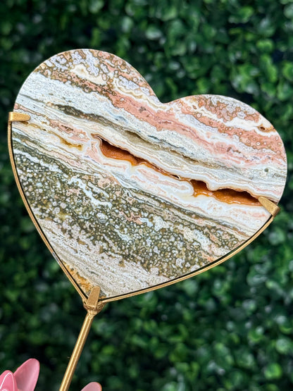 Pink Ocean Jasper Heart Crystal carving from Indonesia