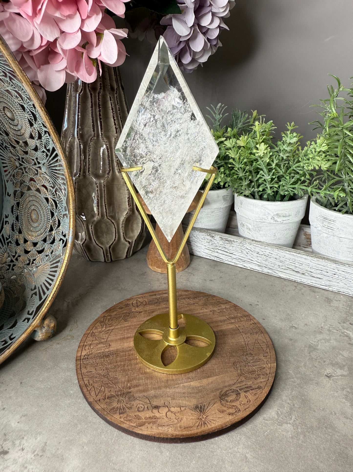 Clear Quartz Rhombus Crystal with Stand