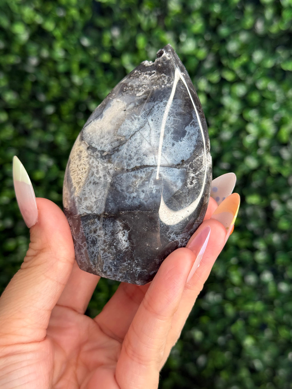 Blue Plume Agate Teardrop Crystal Carving - Indonesia C