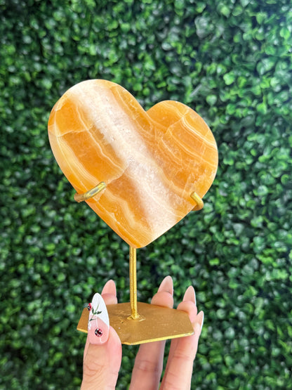 Orange Calcite Heart with Custom Gold Stand from India X