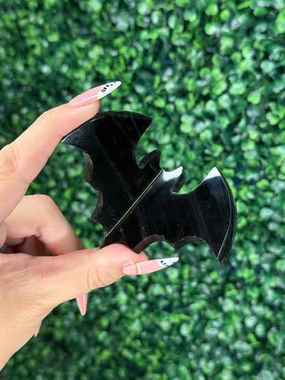 Midnight Lace Obsidian 3D Bats Crystal Carvings