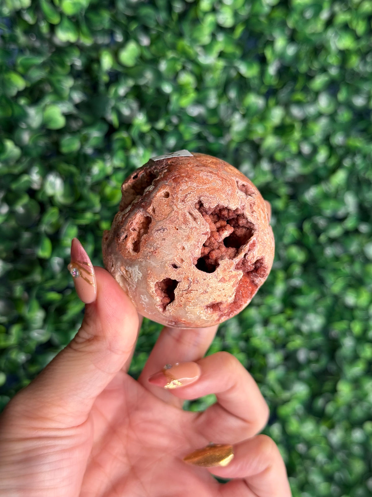 Luna - Pink Carnelian Druzy Sphere Crystal Carving X