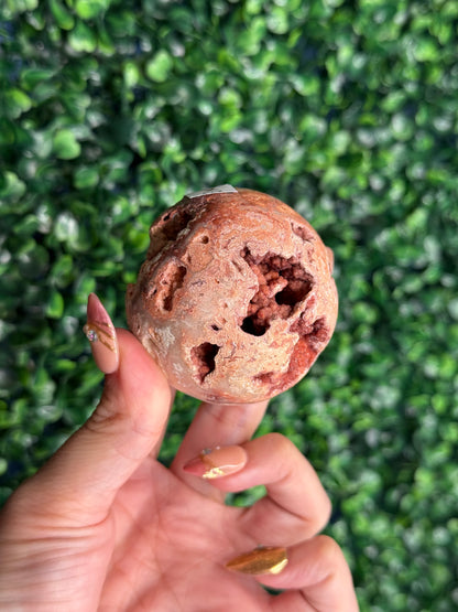Luna - Pink Carnelian Druzy Sphere Crystal Carving X