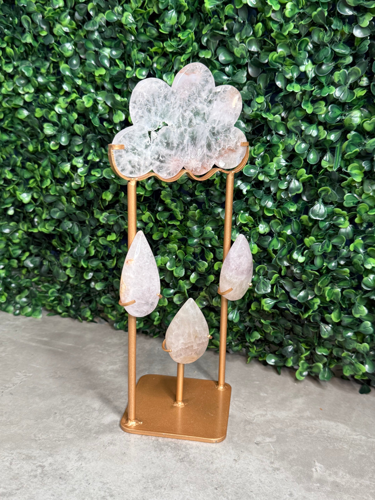 Flower Agate Cloud with Rain Crystal Carving