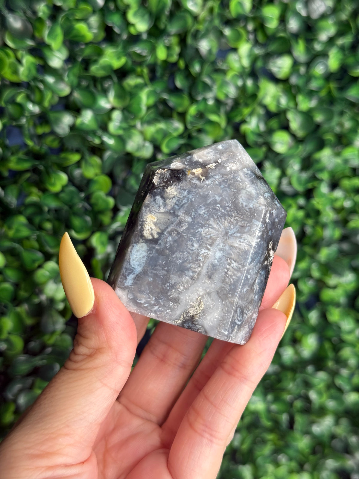 Blue Plume Agate Heart Tower Carving from Indonesia L