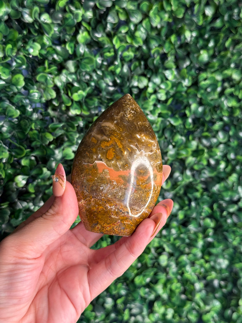 Colourful Moss Agate Teardrop Crystal Carving from Indonesia - A