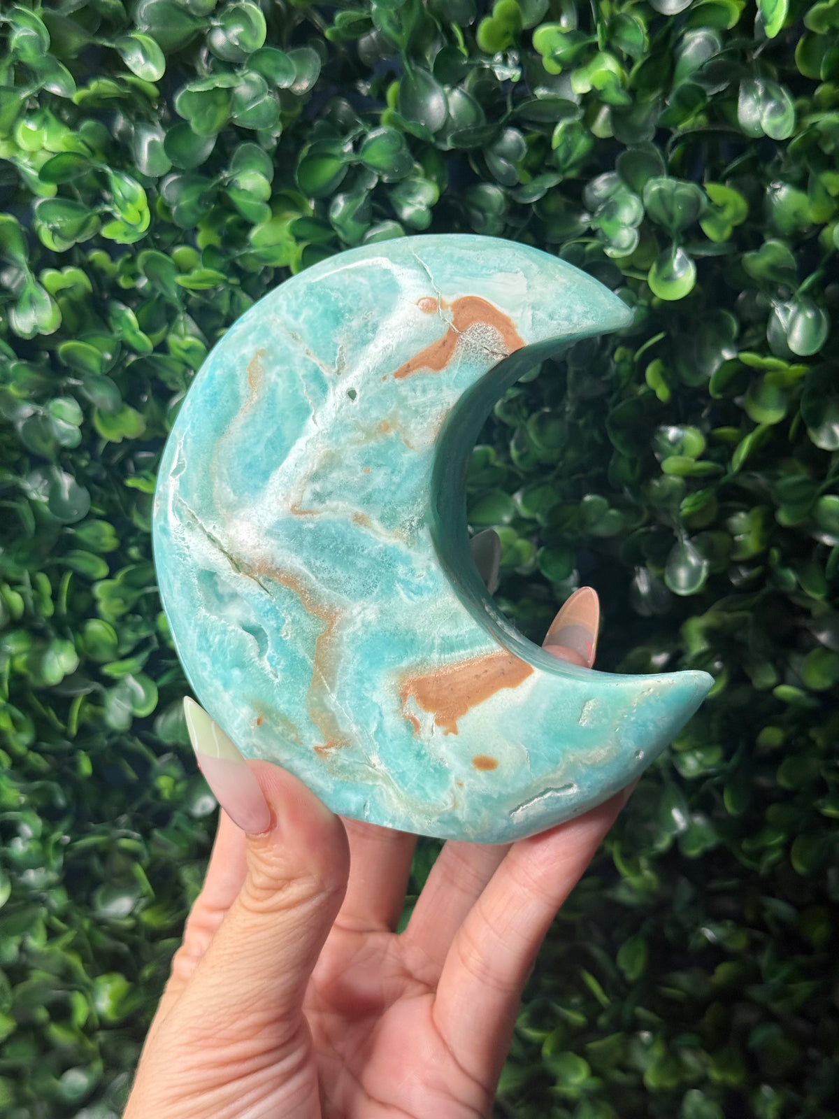 Blue Aragonite Standing Moon Crystal Carving - Pakistan - A