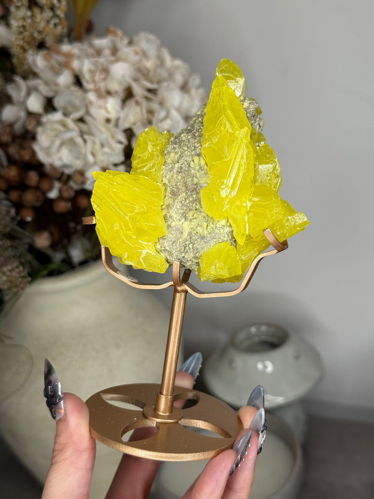 Sulphur Specimen with Custom Gold Stand - C
