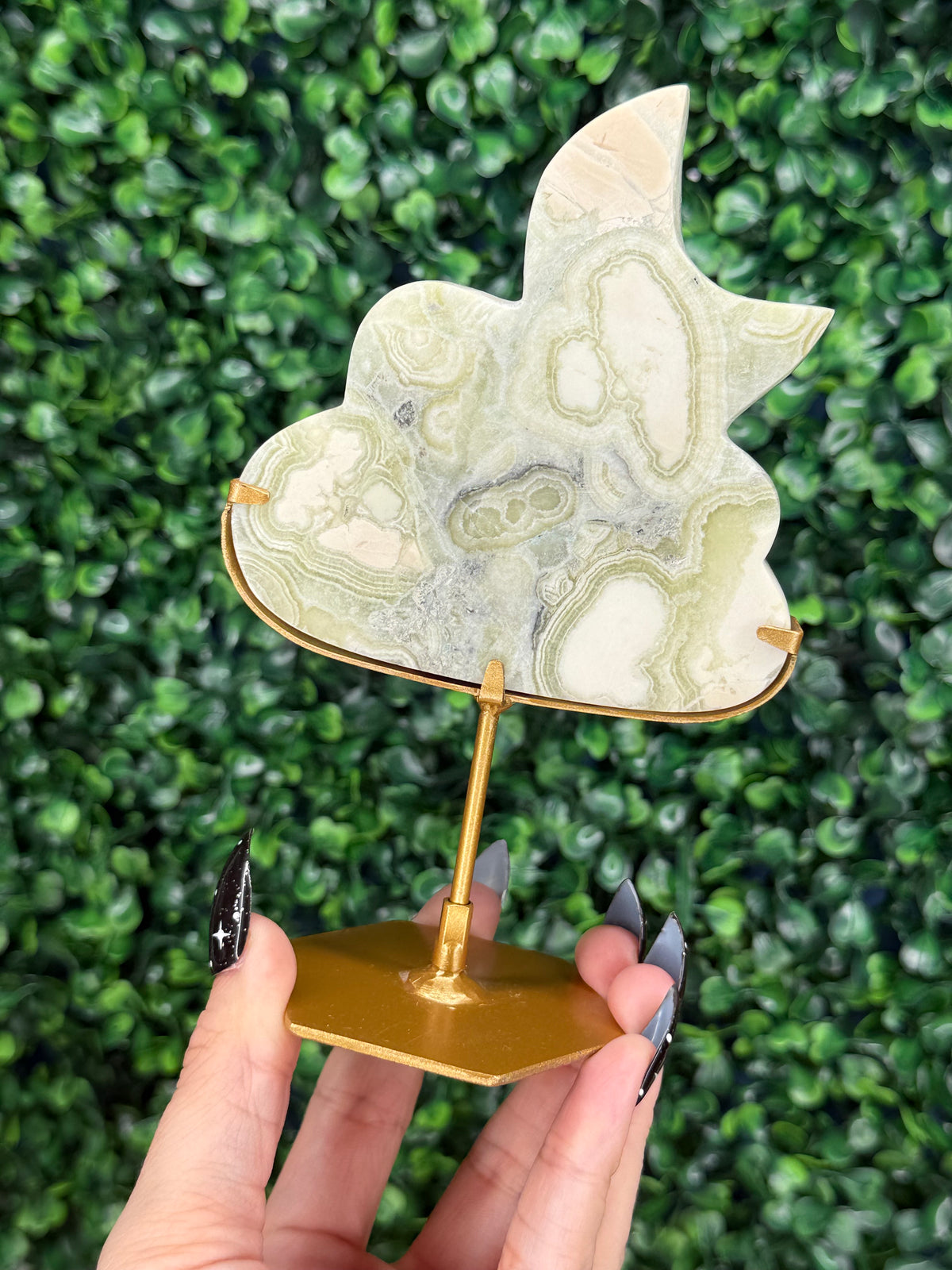 Green Milano Jasper Cloud & Moon Crystal Carving - A