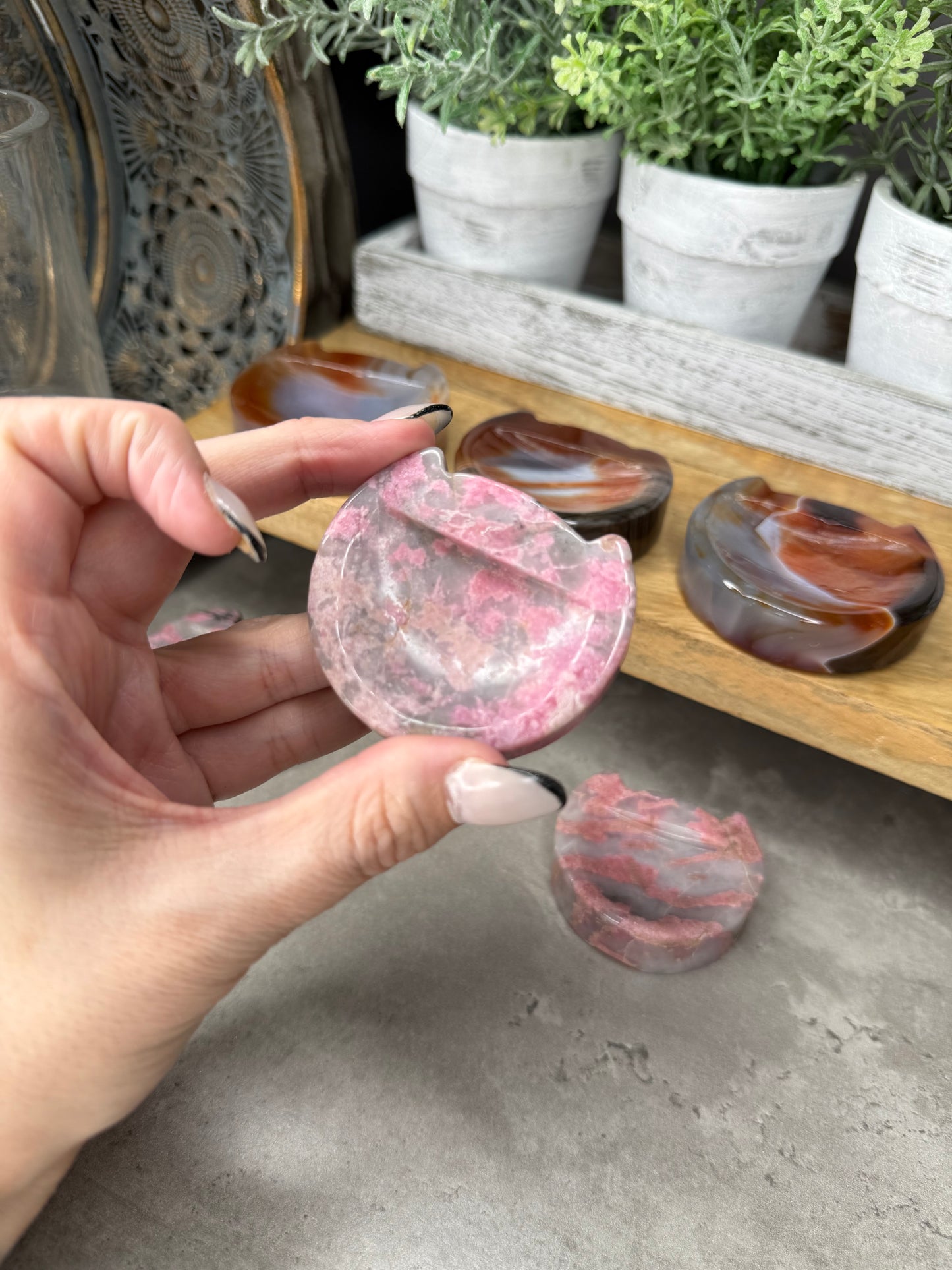 Rhodonite and Agate Cat Bowls