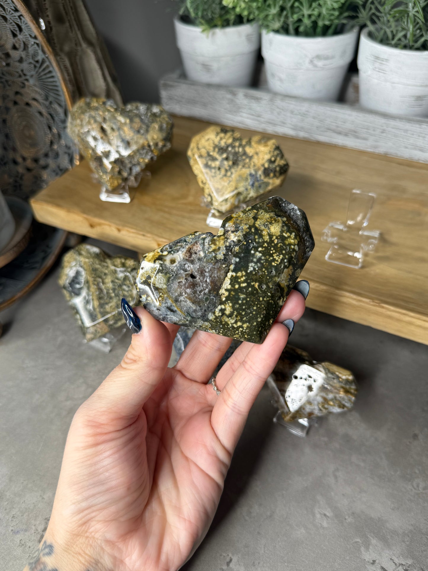 Ocean Jasper Crystal Heart Carvings - Sea Jasper 8th Vein Style