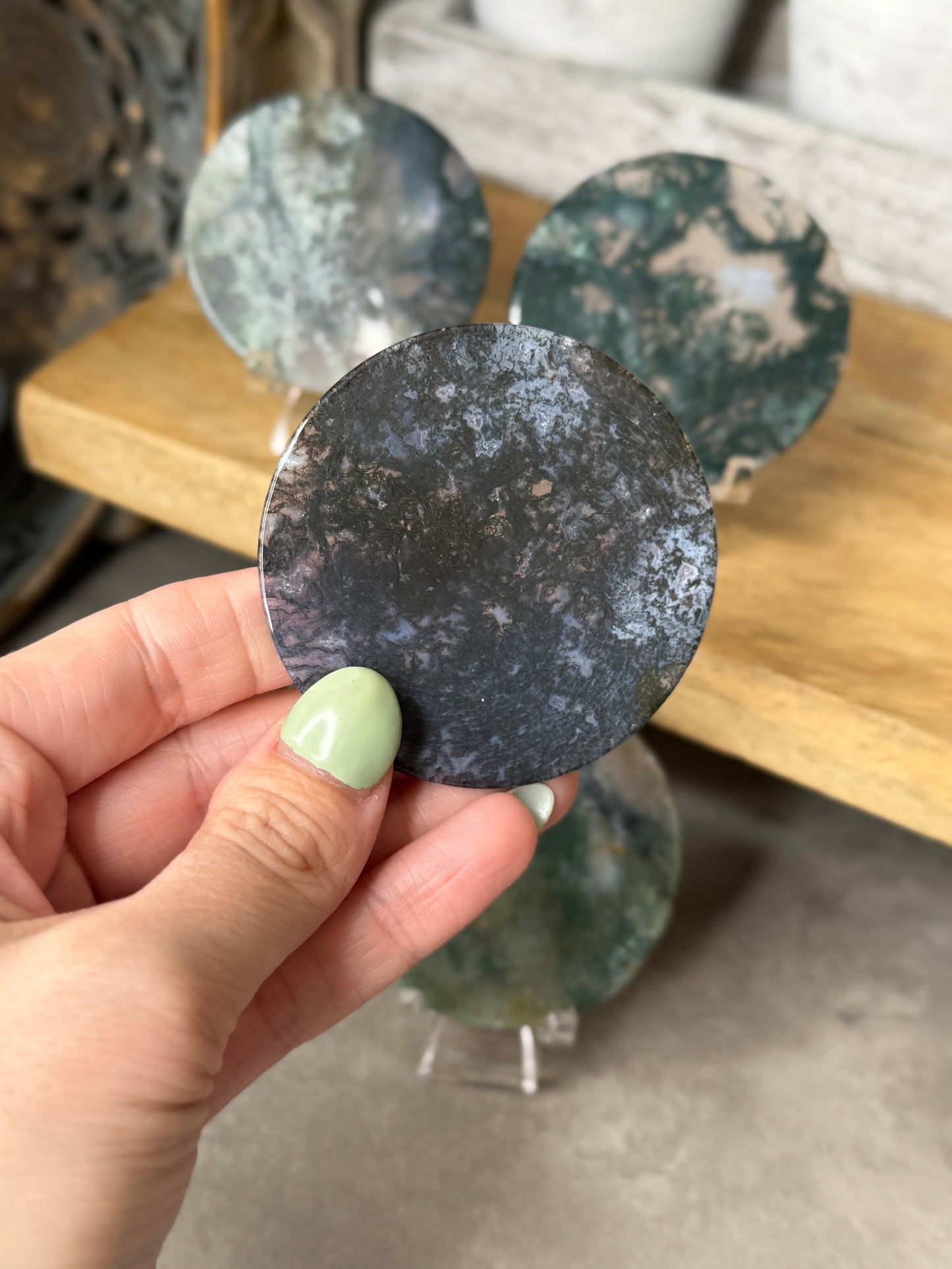 Moss Agate Crystal Discs