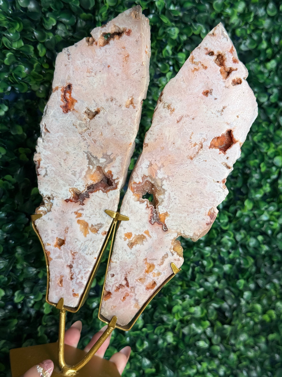 Rare Pink Carnelian Agate Slab Pair from Indonesia A