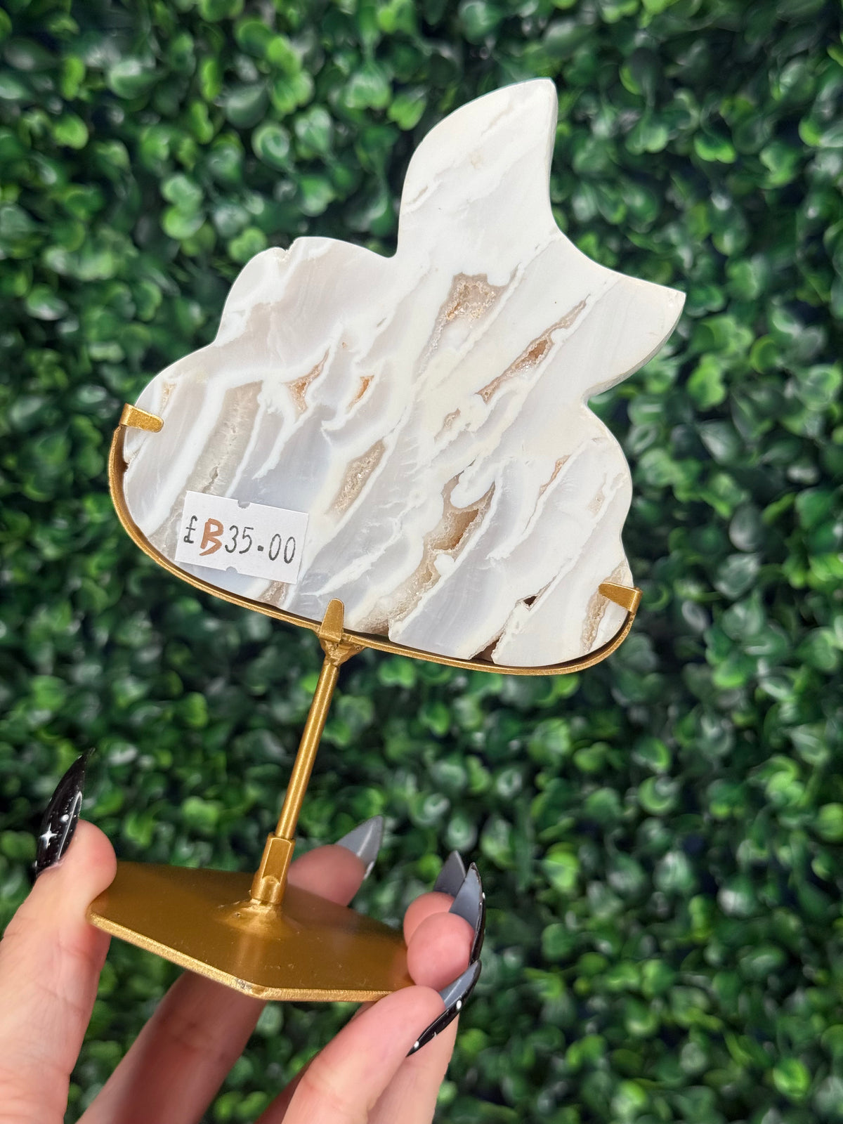 White Plume Agate Cloud & Moon Crystal Carving - B