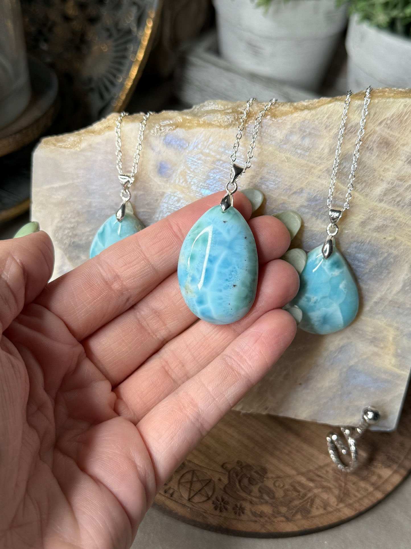 Larimar Crystal Pendant Necklaces