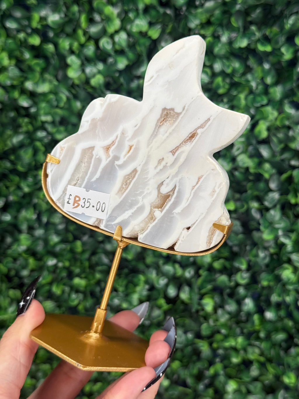 White Plume Agate Cloud & Moon Crystal Carving - B
