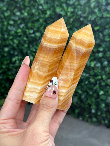 Orange Calcite Towers Crystal Carvings