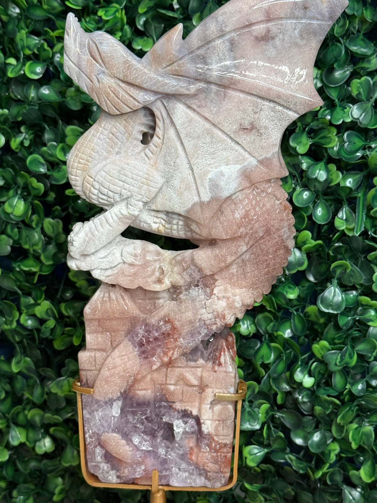 Large Pink Amethyst Druzy Dragon Carving - Brazil
