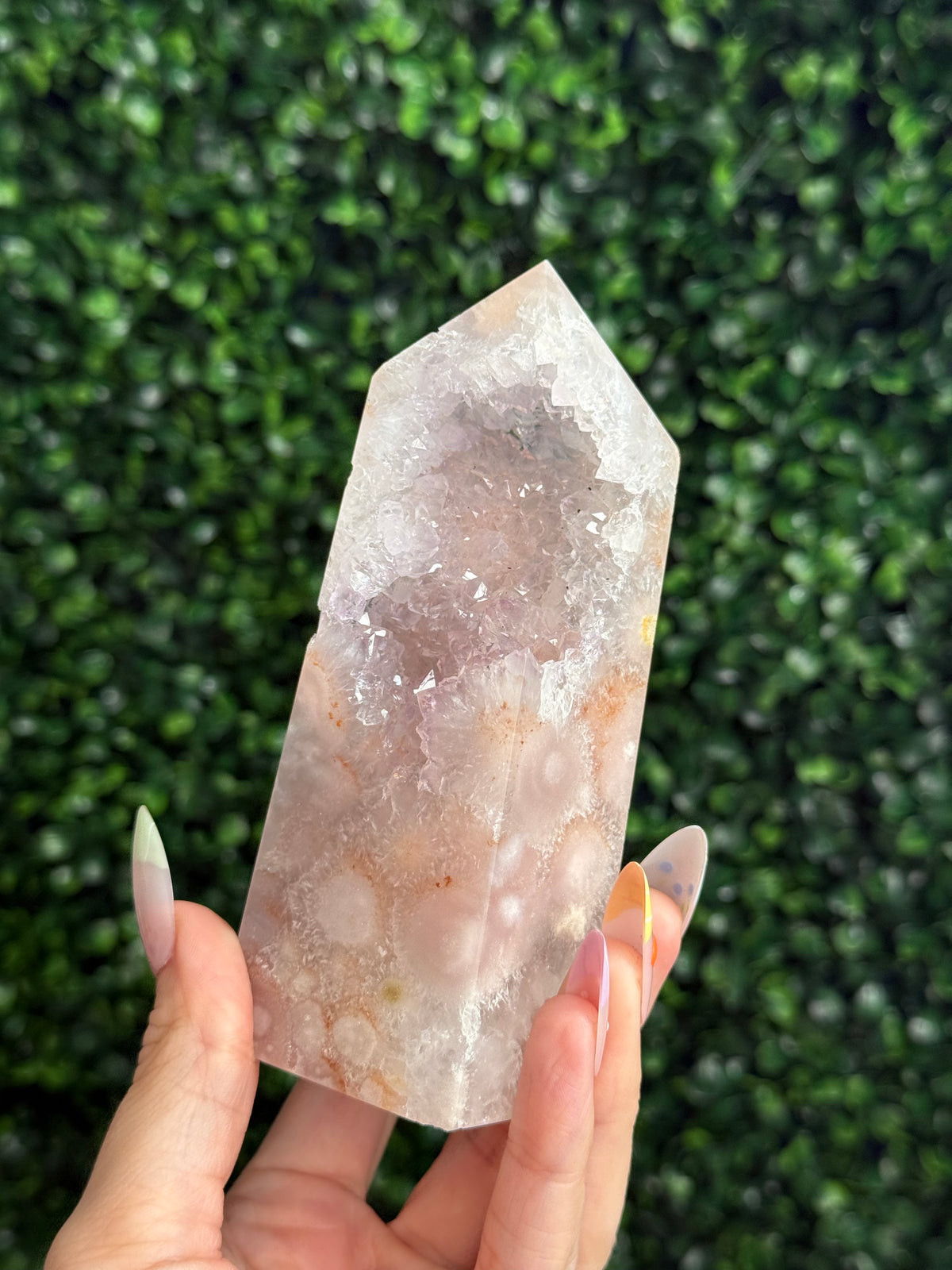 Flower Agate Druzy Tower Crystal Carving B
