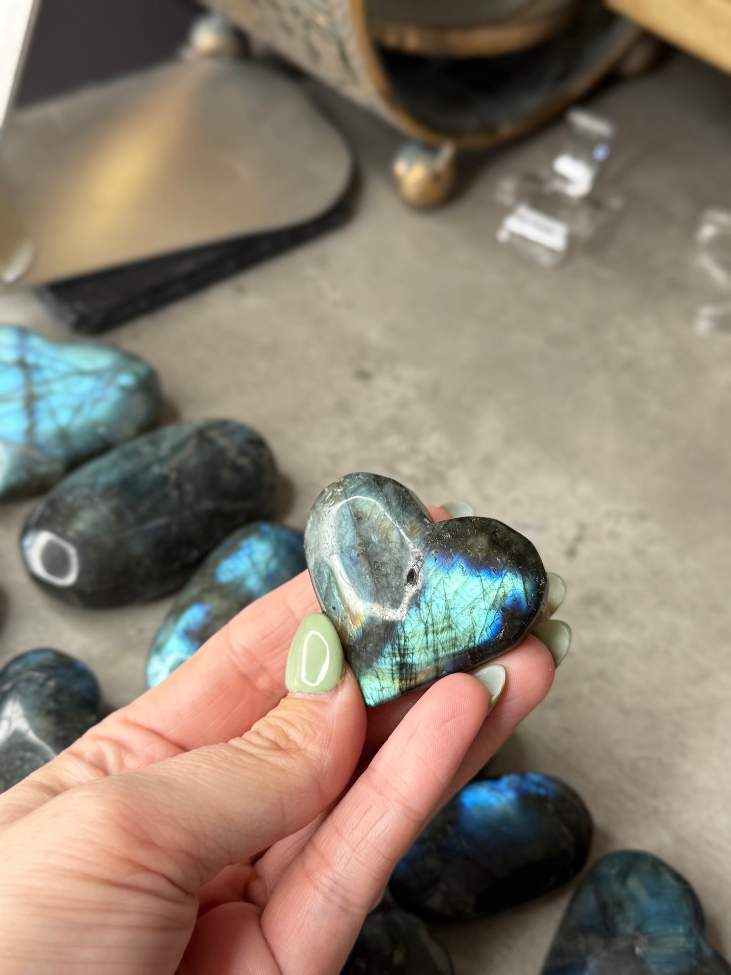 Labradorite Flashy Crystal Heart and Palmstones