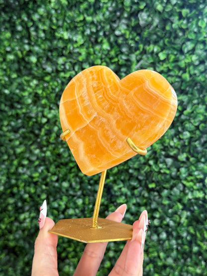 Orange Calcite Heart with Custom Gold Stand from India X