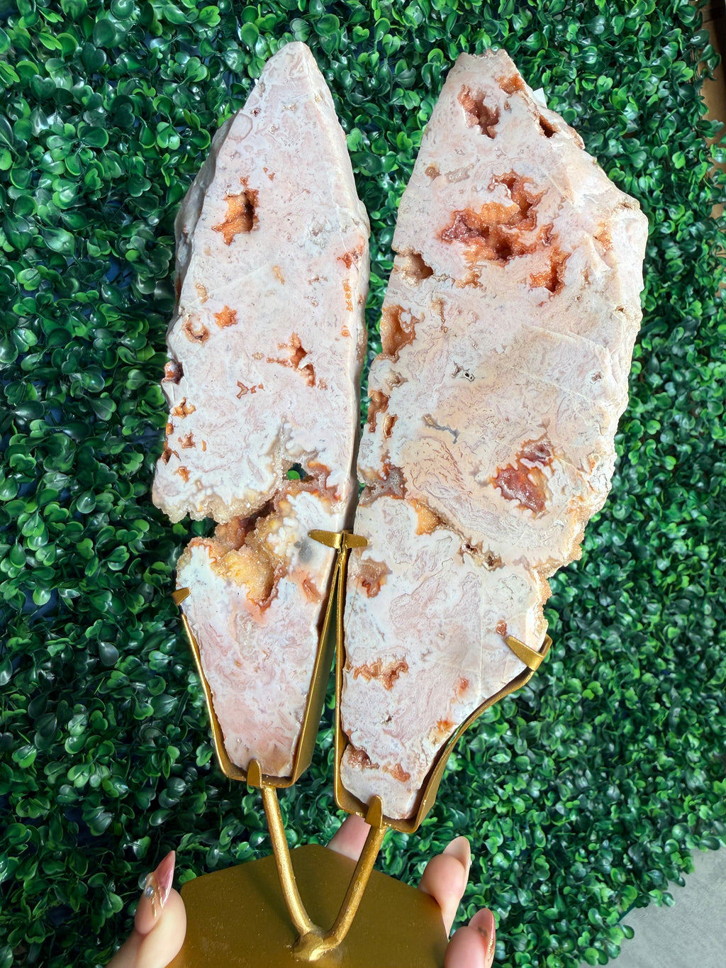 Rare Pink Carnelian Agate Slab Pair from Indonesia A