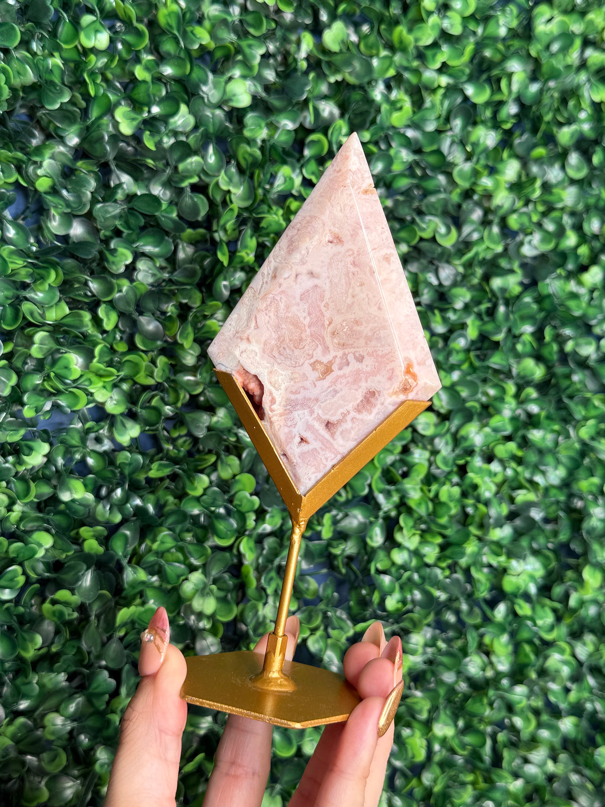 Pink Carnelian Diamond Crystal Carving from Indonesia C