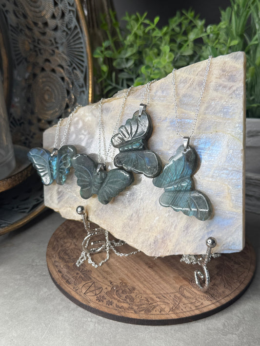 Labradorite Crystal Butterfly Pendants with chain