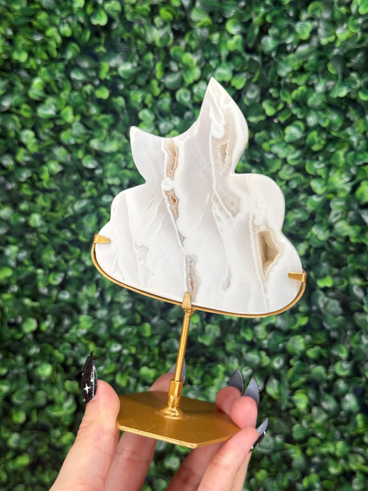 White Plume Agate Cloud & Moon Crystal Carving - A
