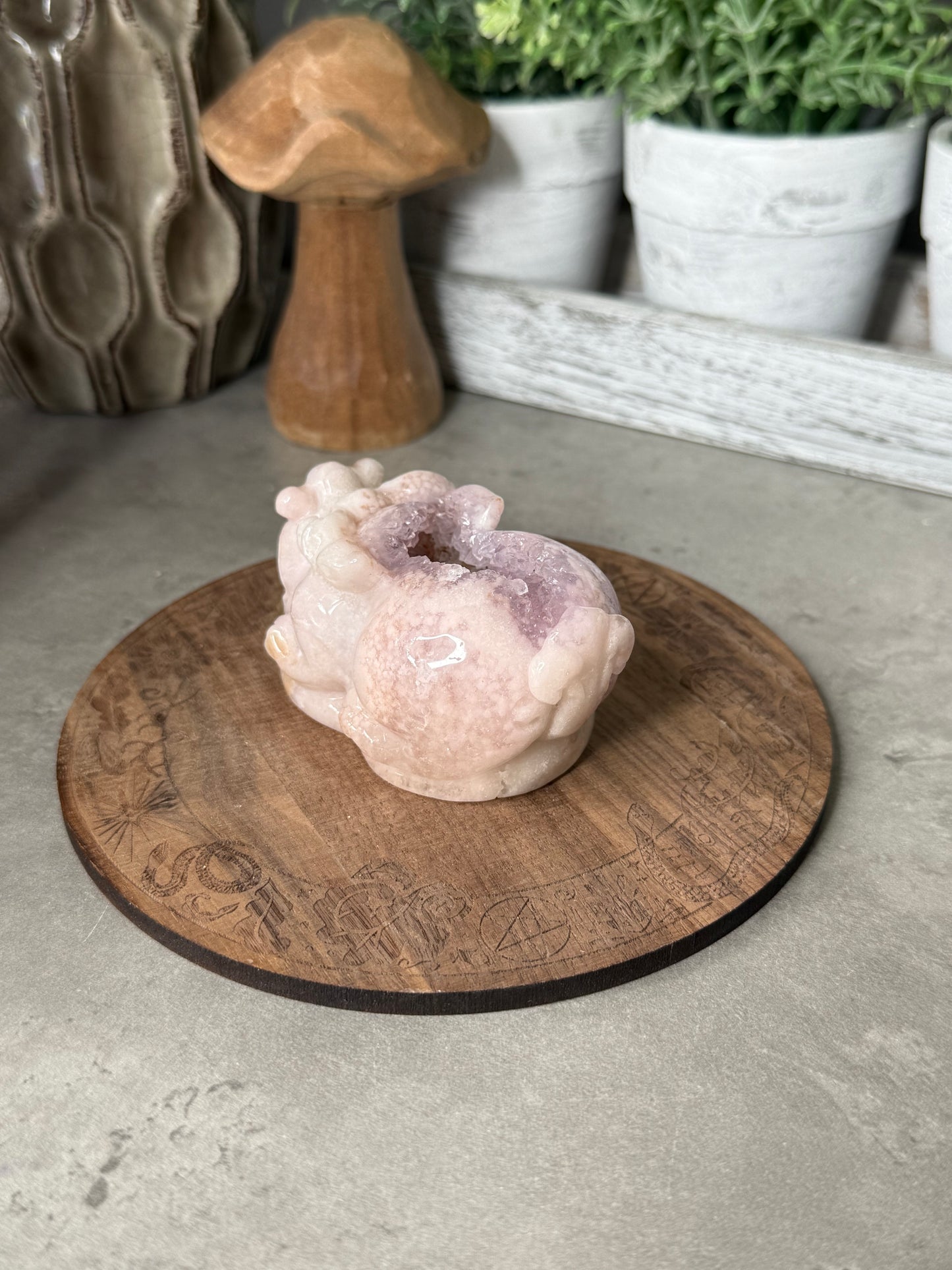 Pink Amethyst Druzy Handcarved Pixiu Crystal Carving Extremely Detailed