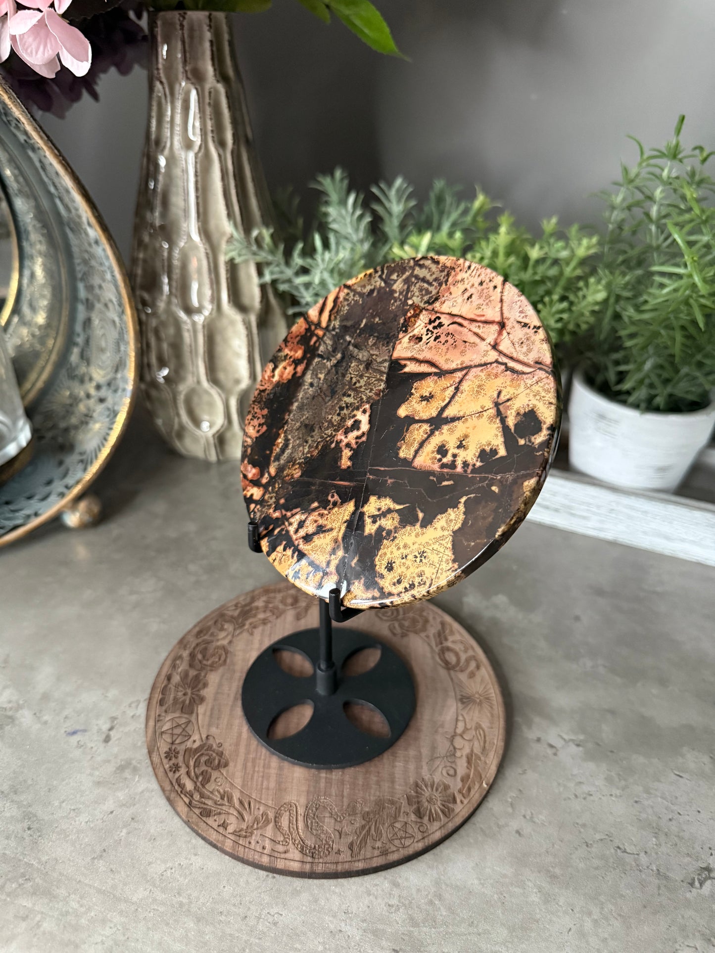 Picture Jasper Large Crystal Discs with Stands