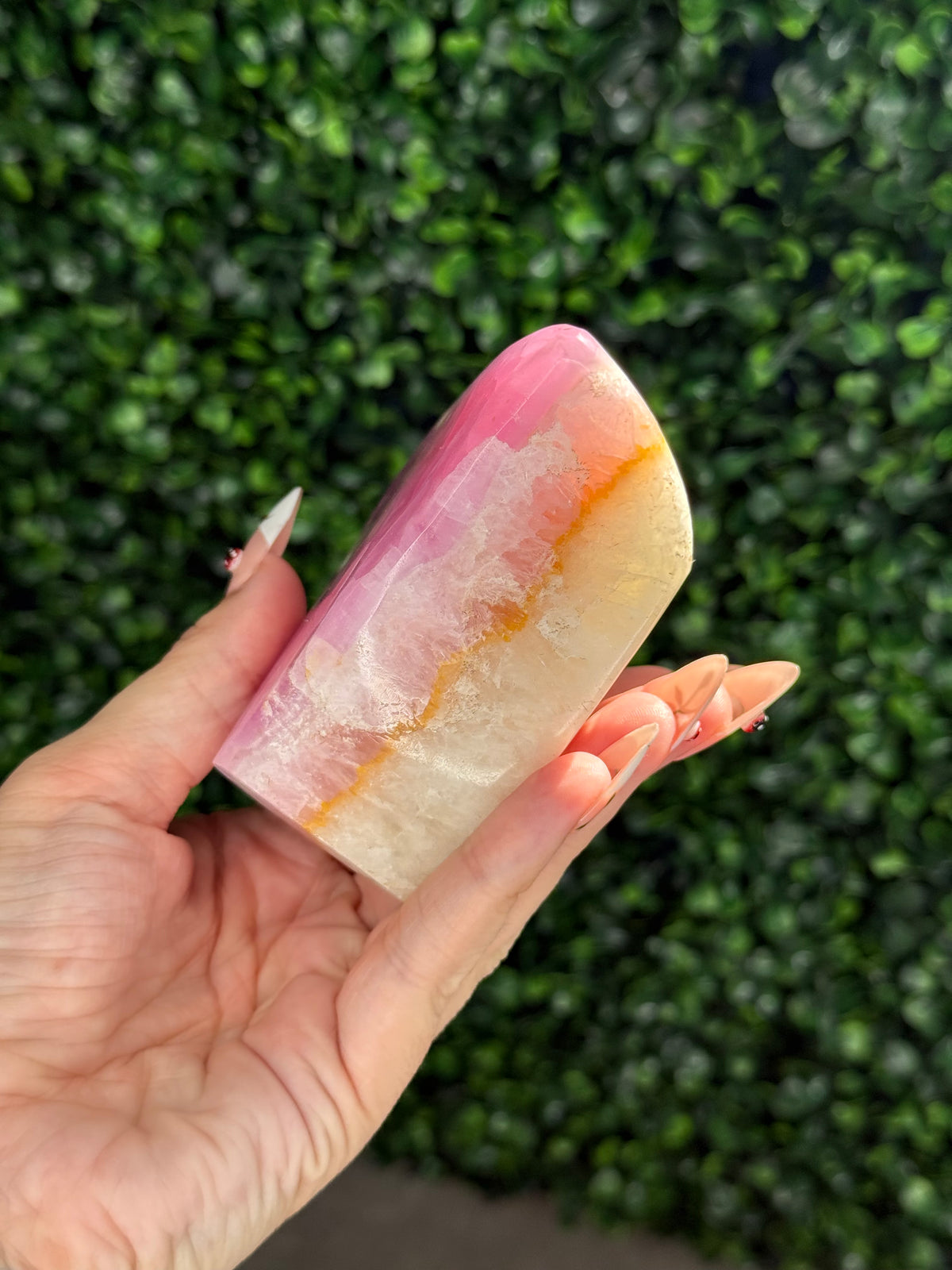 Large Pink Aragonite AAA with gold Stand from Afghanistan