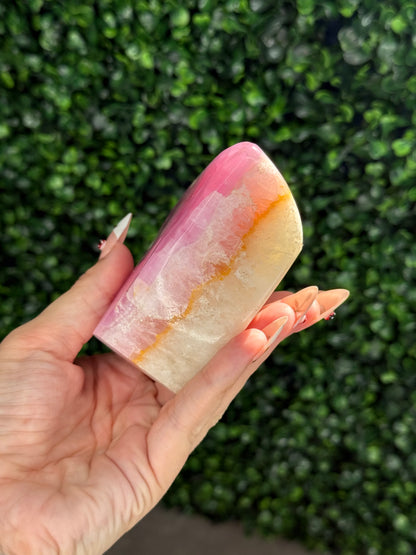 Large Pink Aragonite AAA with gold Stand from Afghanistan