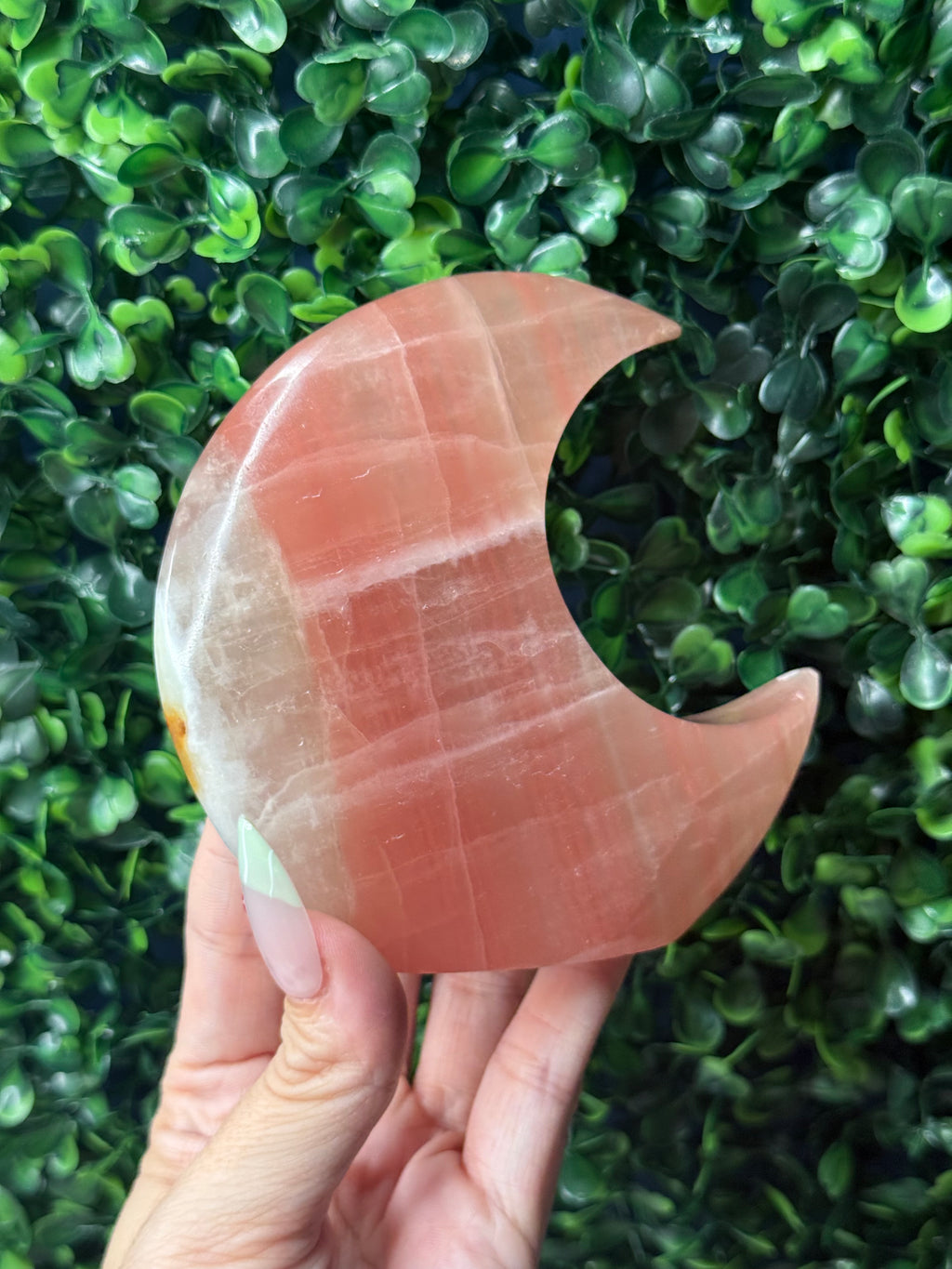 Rose Calcite Standing Moon Crystal Carving - Pakistan - B