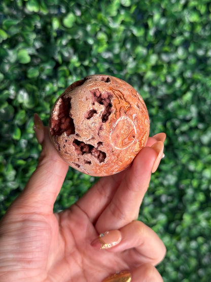 Luna - Pink Carnelian Druzy Sphere Crystal Carving X