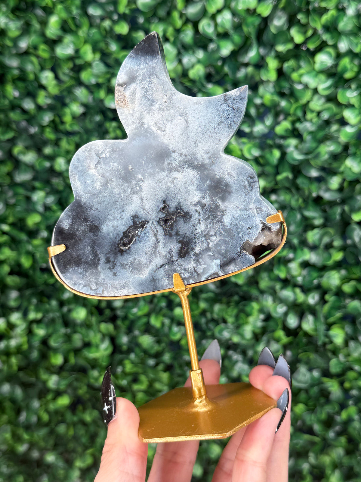 Blue Plume Agate Cloud & Moon Crystal Carving - B