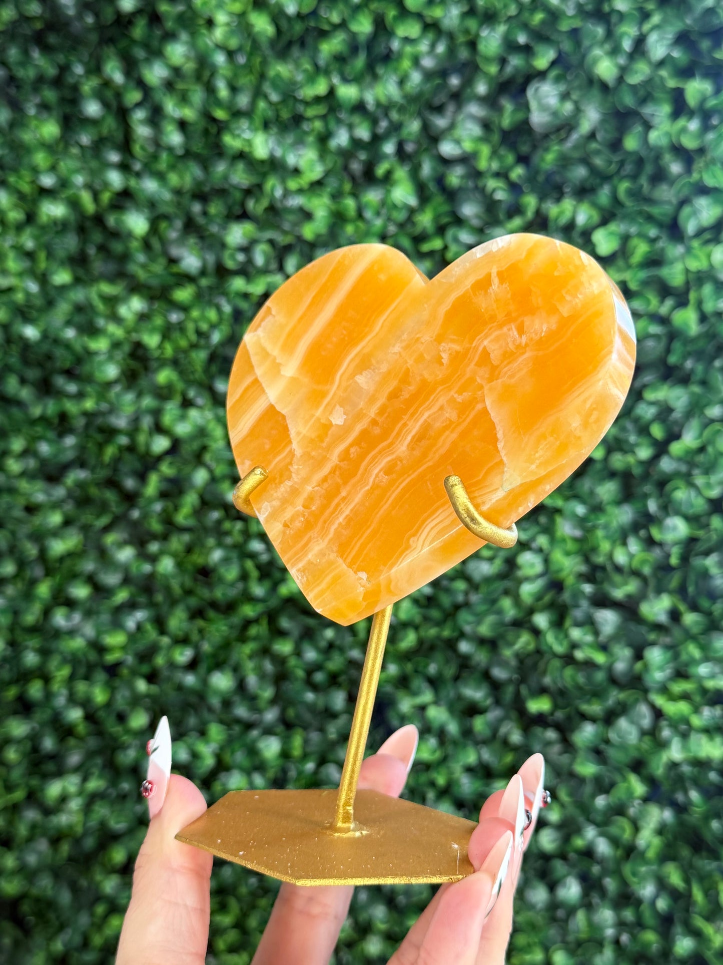 Orange Calcite Heart with Custom Gold Stand from India H