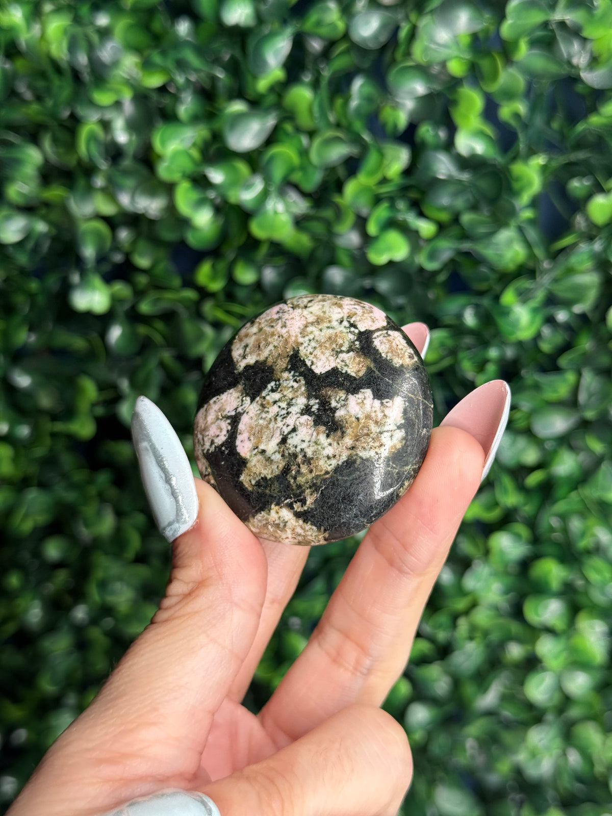 Snowflake Obsidian Flat Palmstone Crystal Carving - Pakistan