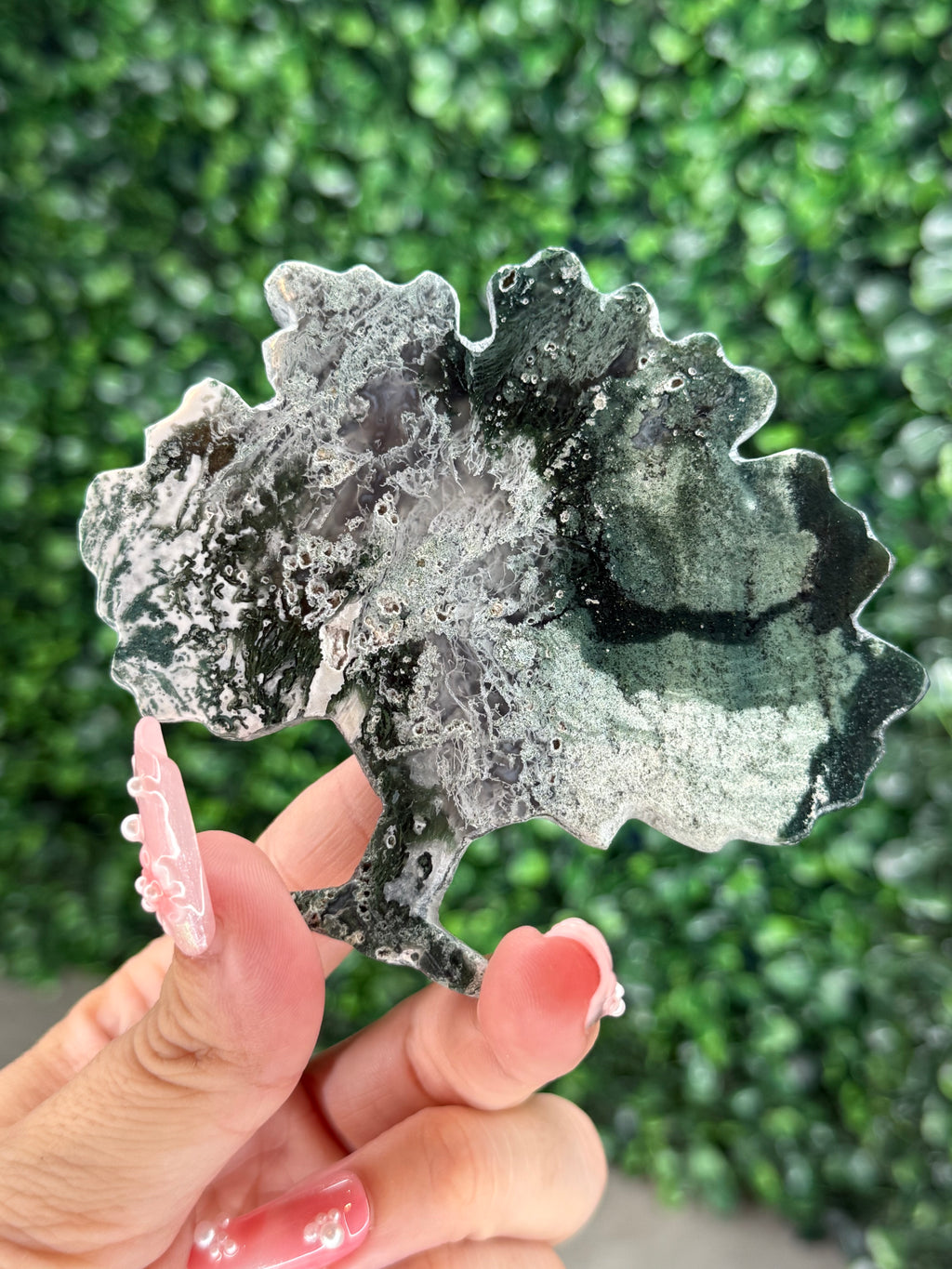 Green Jasper Family Tree Carving with Gold Stand – Indonesia