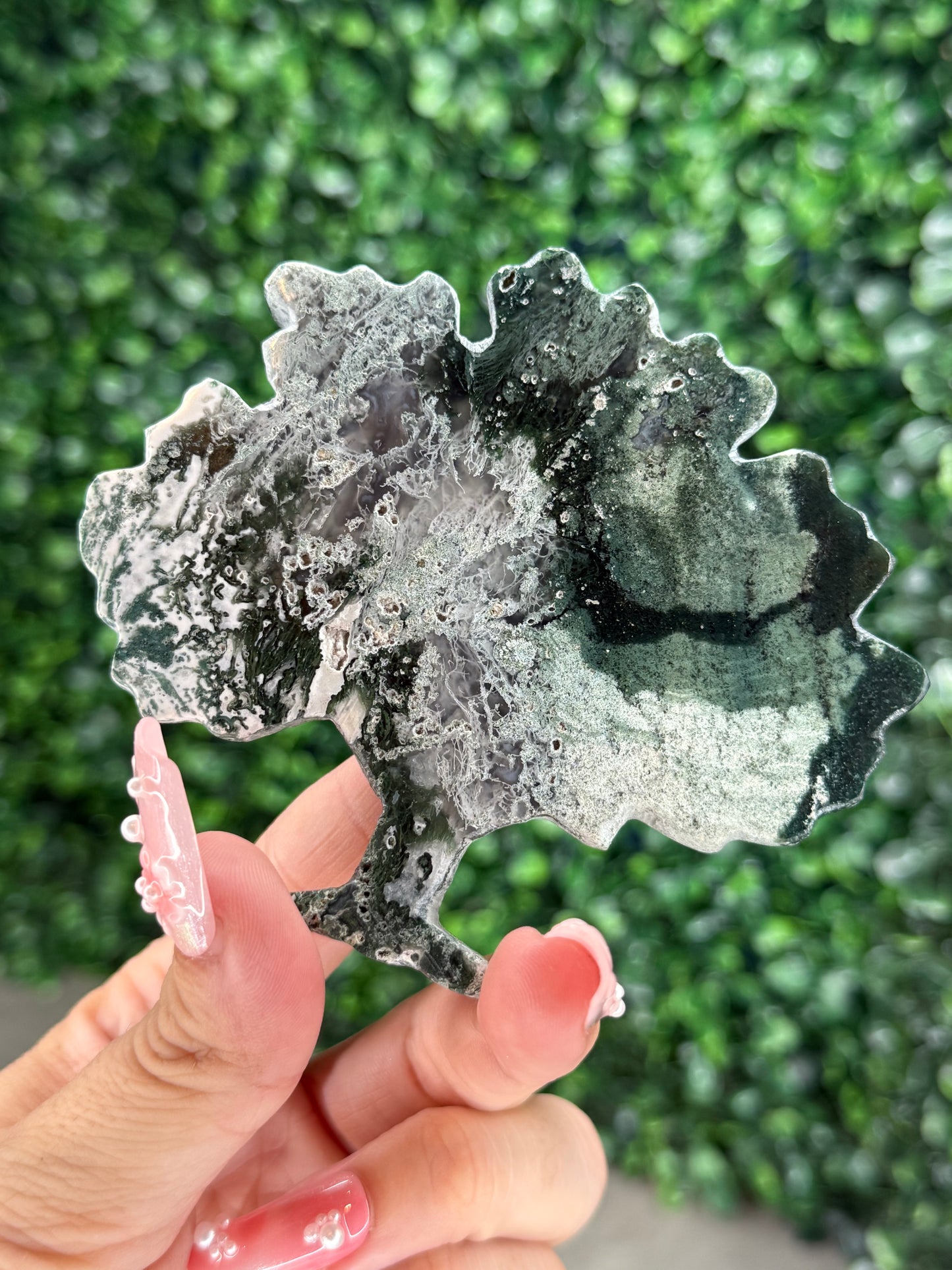 Green Jasper Family Tree Carving with Gold Stand – Indonesia