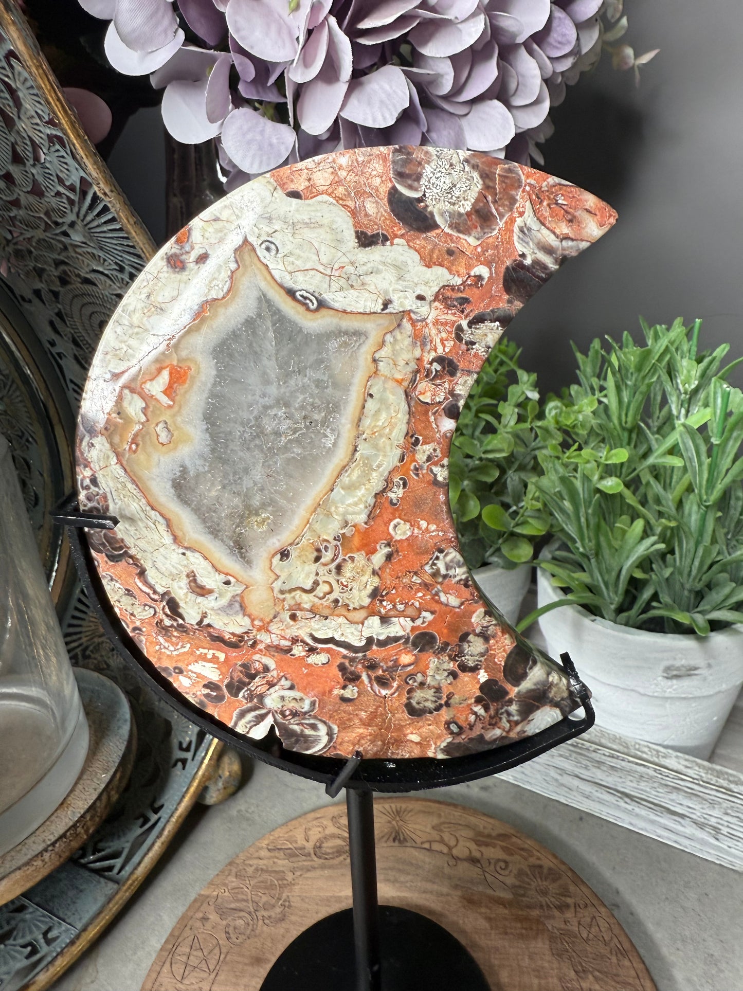 Money Agate Crystal Moon with Stand