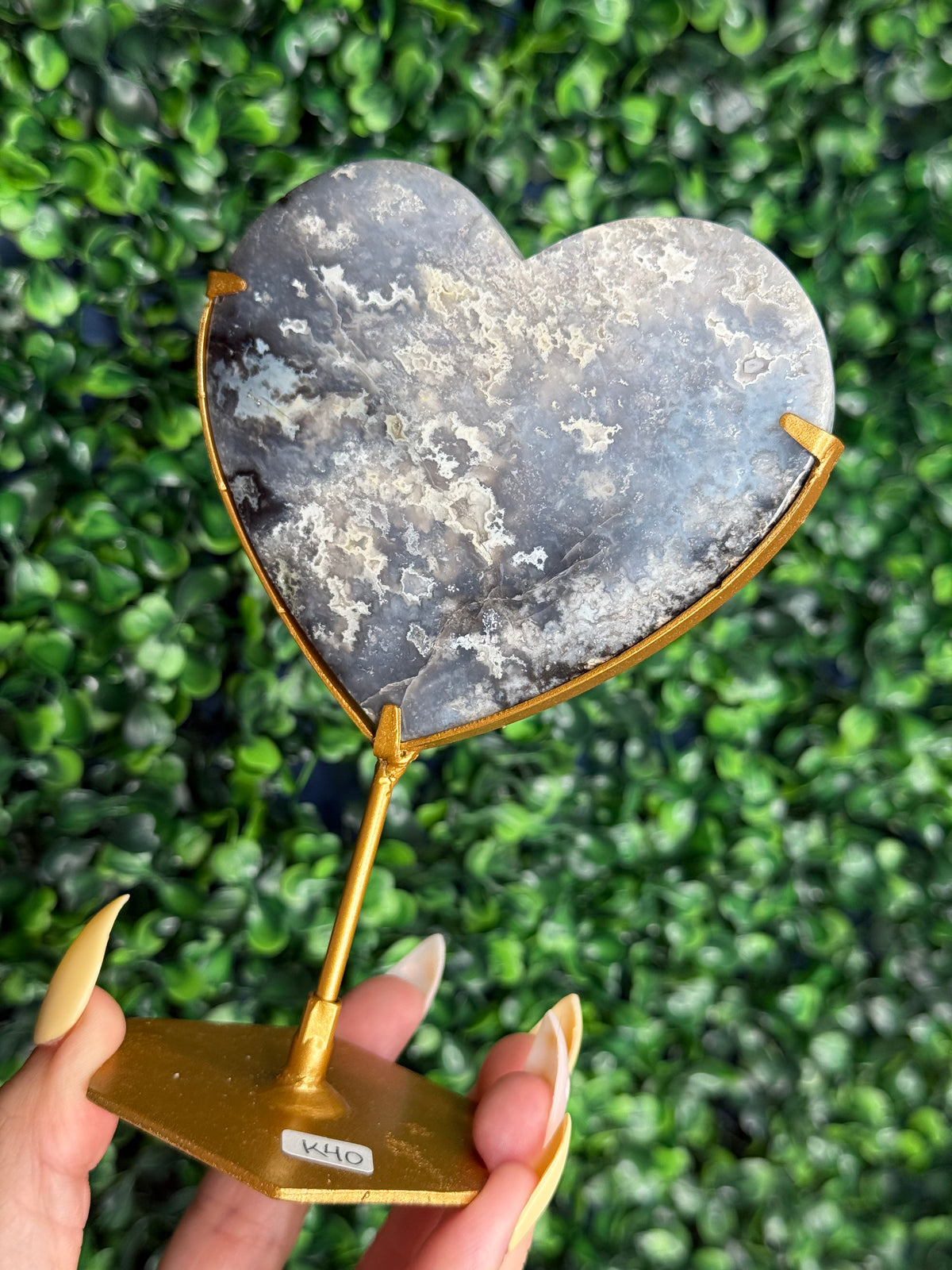 Blue Plume Agate Heart Crystal Carving from Indonesia K