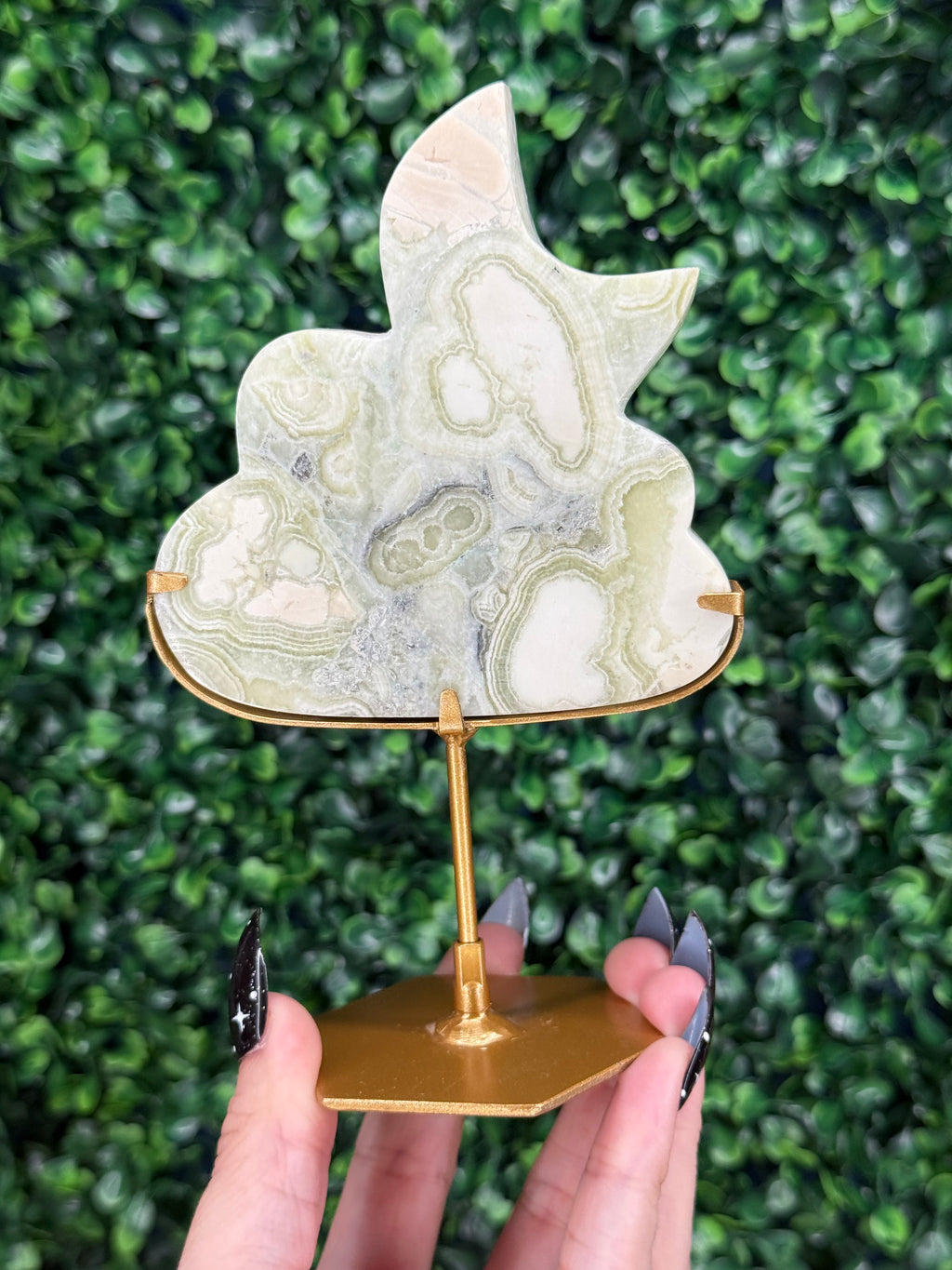 Green Milano Jasper Cloud & Moon Crystal Carving - A
