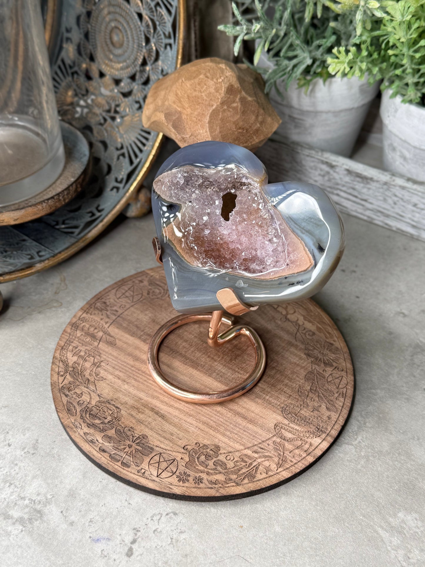 Druzy Agate Crystal Heart with Stand