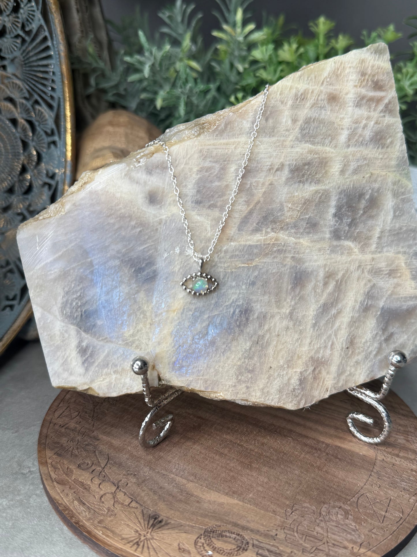 Opal Evil Eye mini pendant Crystal necklace