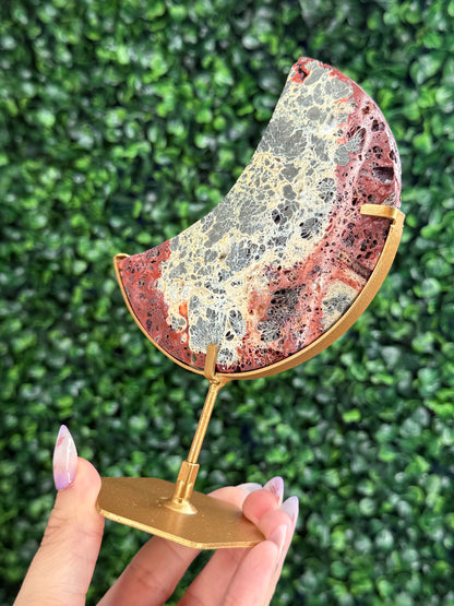 Red Marcasite Moon Crystal carving with stand - Indonesia