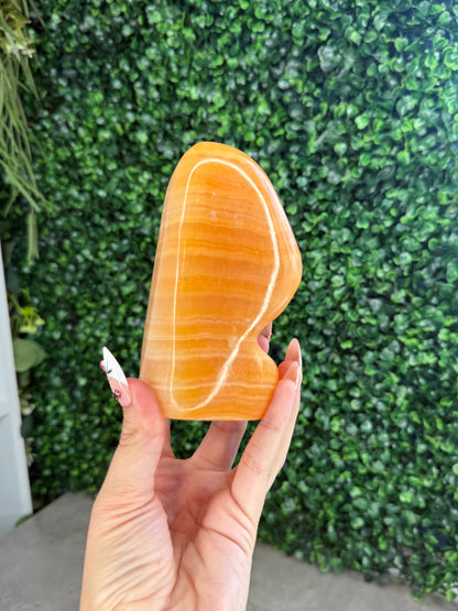 L Orange Calcite Polished Freeform Crystal Carvings from India A 800g