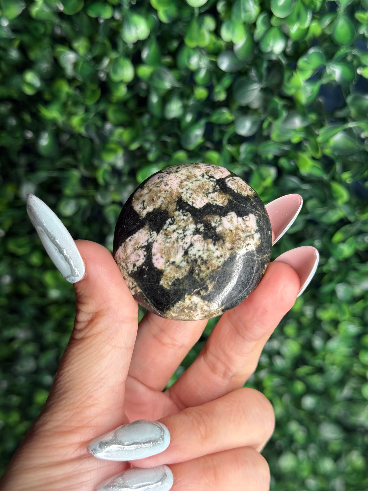 Snowflake Obsidian Flat Palmstone Crystal Carving - Pakistan