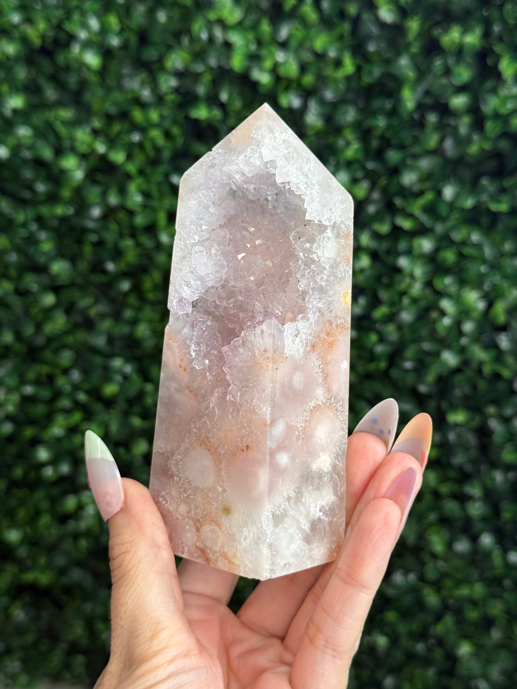Flower Agate Druzy Tower Crystal Carving B
